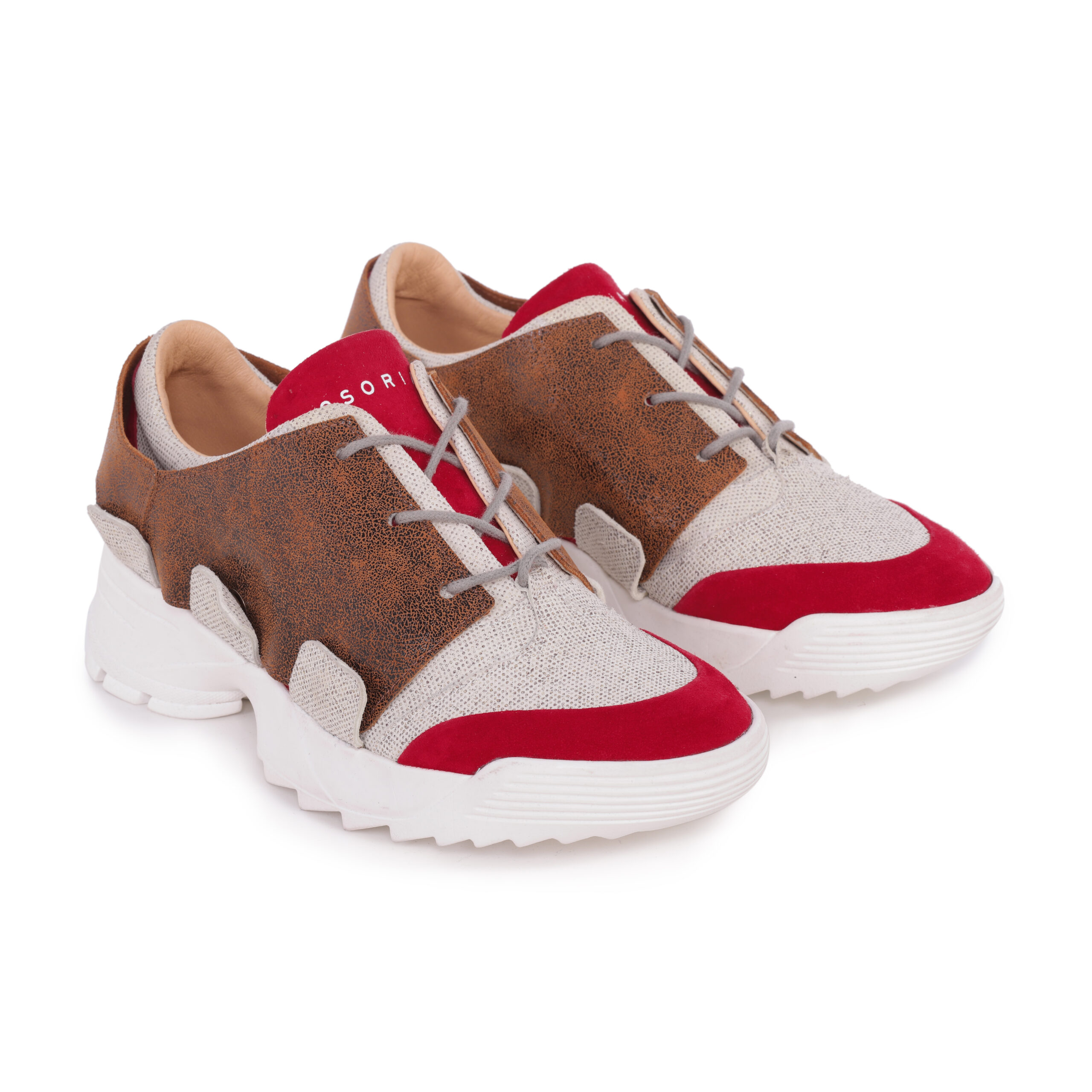 OSORIATI - Modèle de sneackers rouge - avec saddle marron