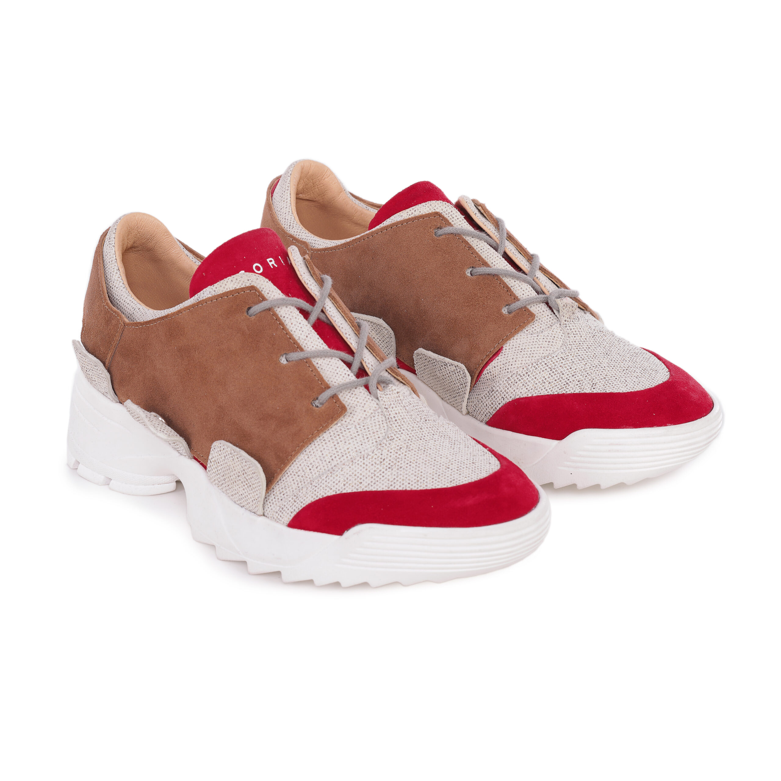 OSORIATI - Modèle de sneackers rouge - avec saddle marron clair
